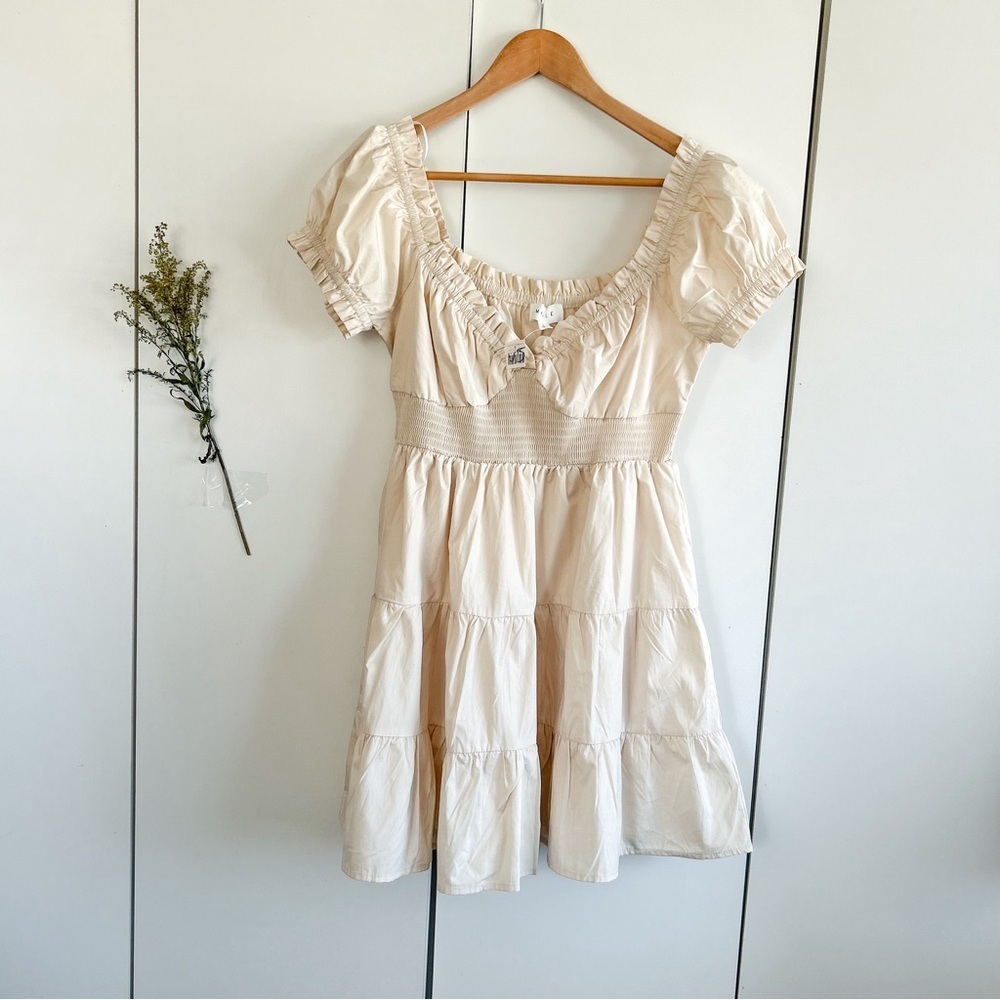 Mable Cream Ruffle Mini Dress • Sz L NWT